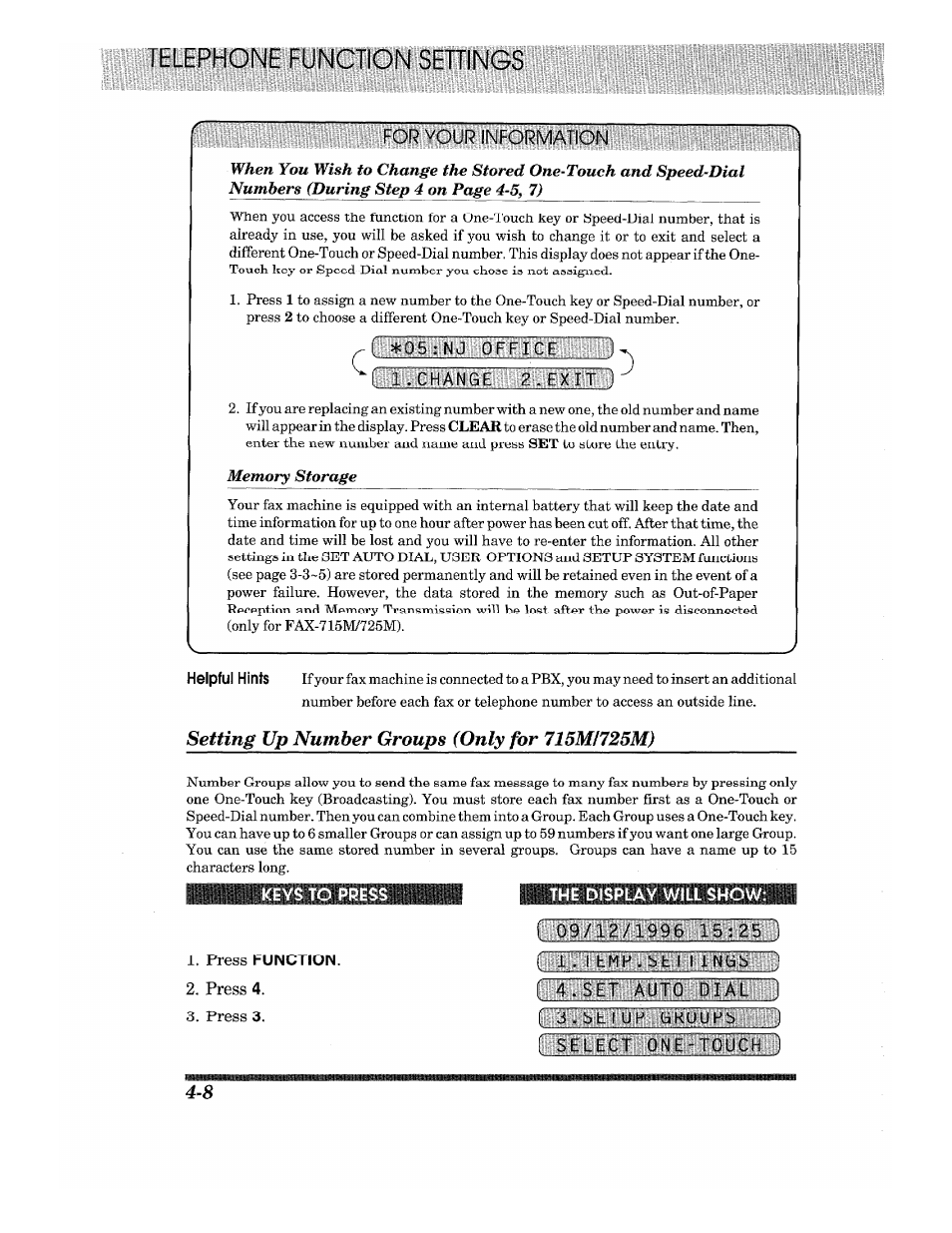 Ilililllllhibiiiililnformation, Setting up number groups (only for 715m/725m) | Brother Fax-615 User Manual | Page 38 / 108