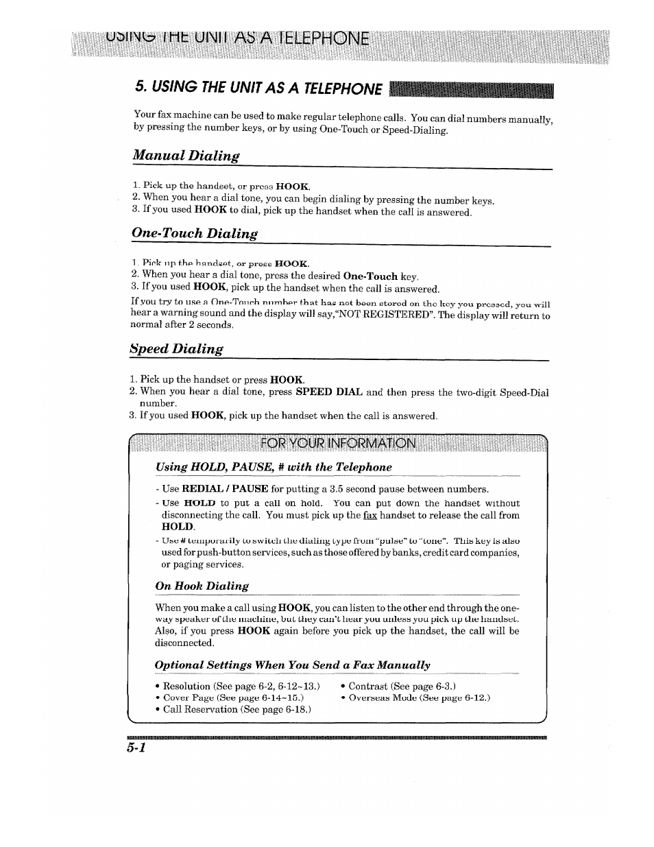 Manual dialing, One-touch dialing, Speed dialing | Brother Fax-615 User Manual | Page 40 / 108