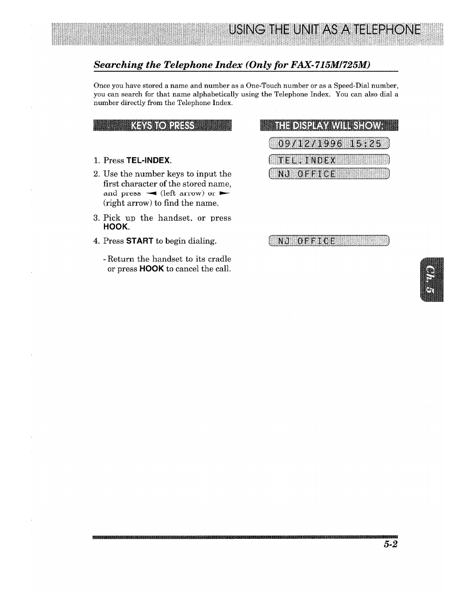 Press tel-index | Brother Fax-615 User Manual | Page 41 / 108