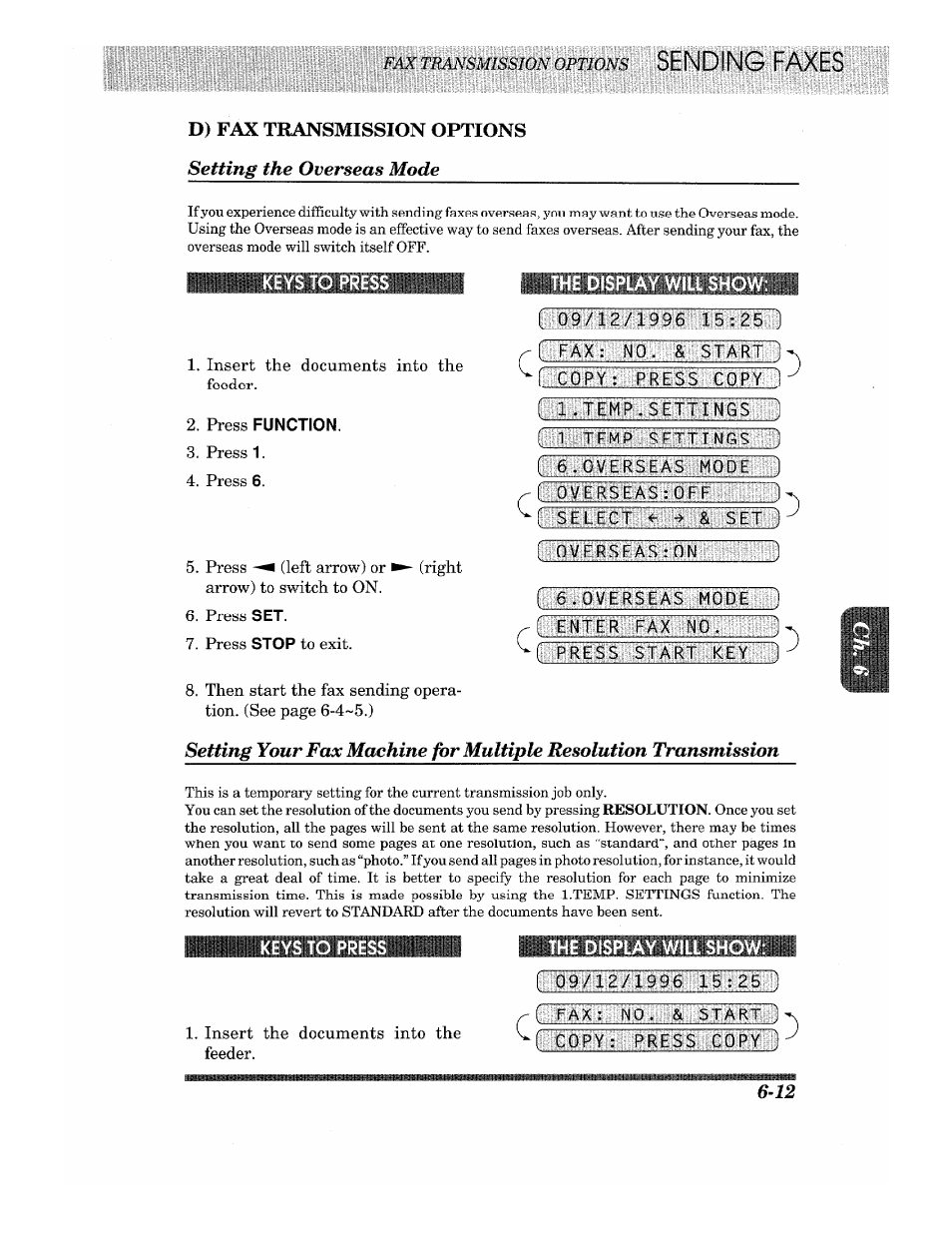 Keys to press, Press function, The disp | The display will show, Liiilbliiililiibiiwitlii ëiililiiliblilillibiimi, Iitliilliipiiilliiilili | Brother Fax-615 User Manual | Page 53 / 108