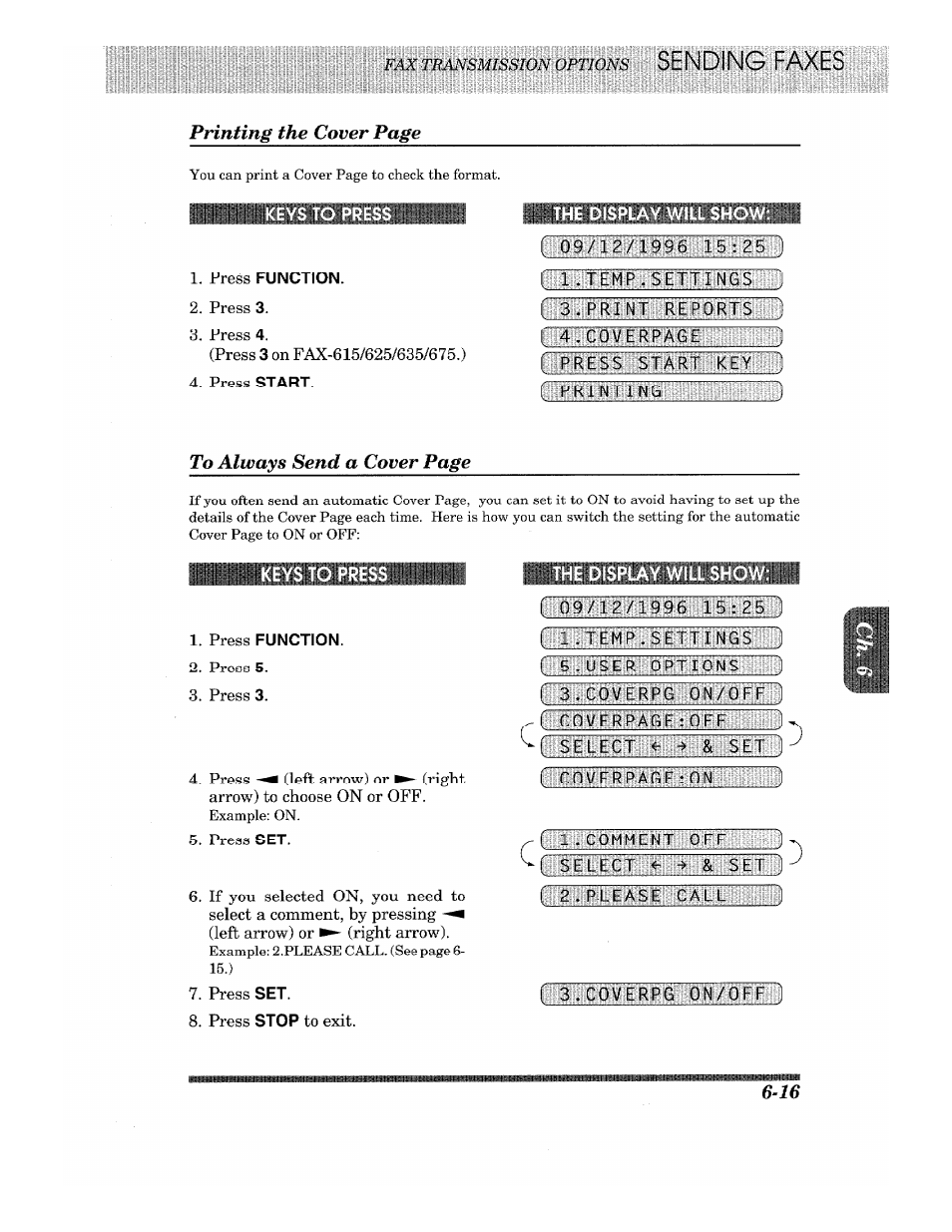 Keys to press, Press function, Iifiiiiilliiigmiiiliijij | Brother Fax-615 User Manual | Page 57 / 108