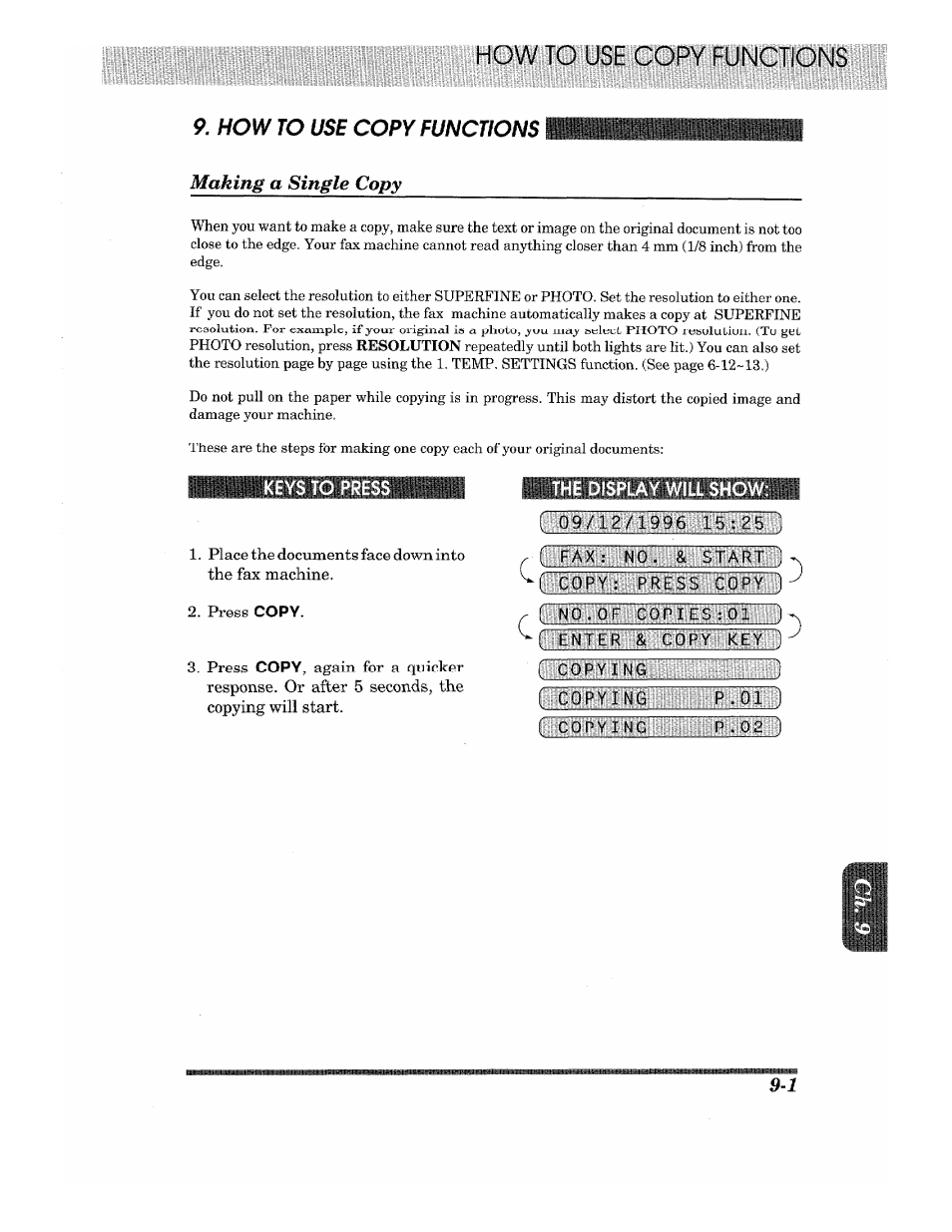 Making а single copy, The display will show, Making a single copy -1 | Brother Fax-615 User Manual | Page 87 / 108