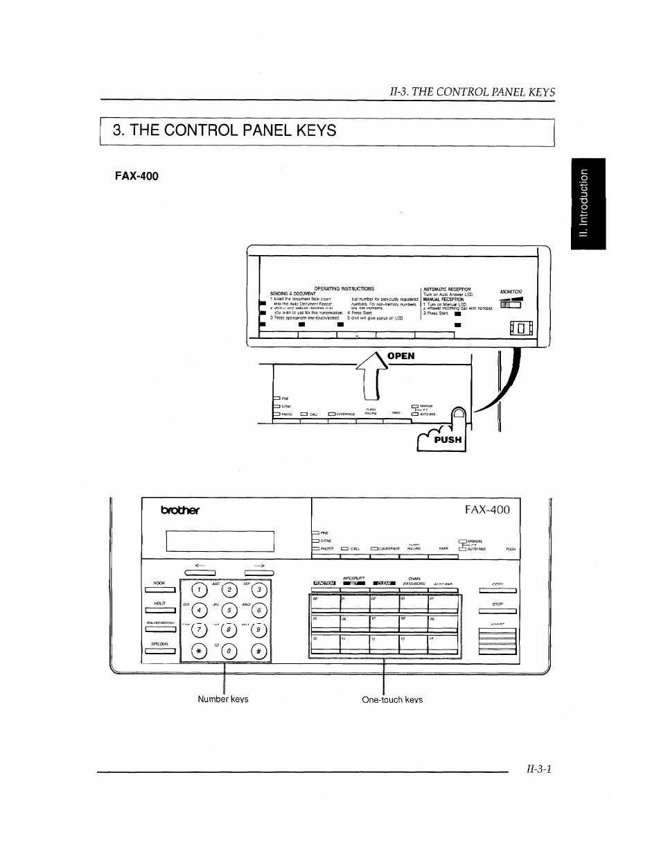 Fax-400, Brother, The control panel keys | Number keys one-touch keys | Brother FAX-400 User Manual | Page 113 / 132