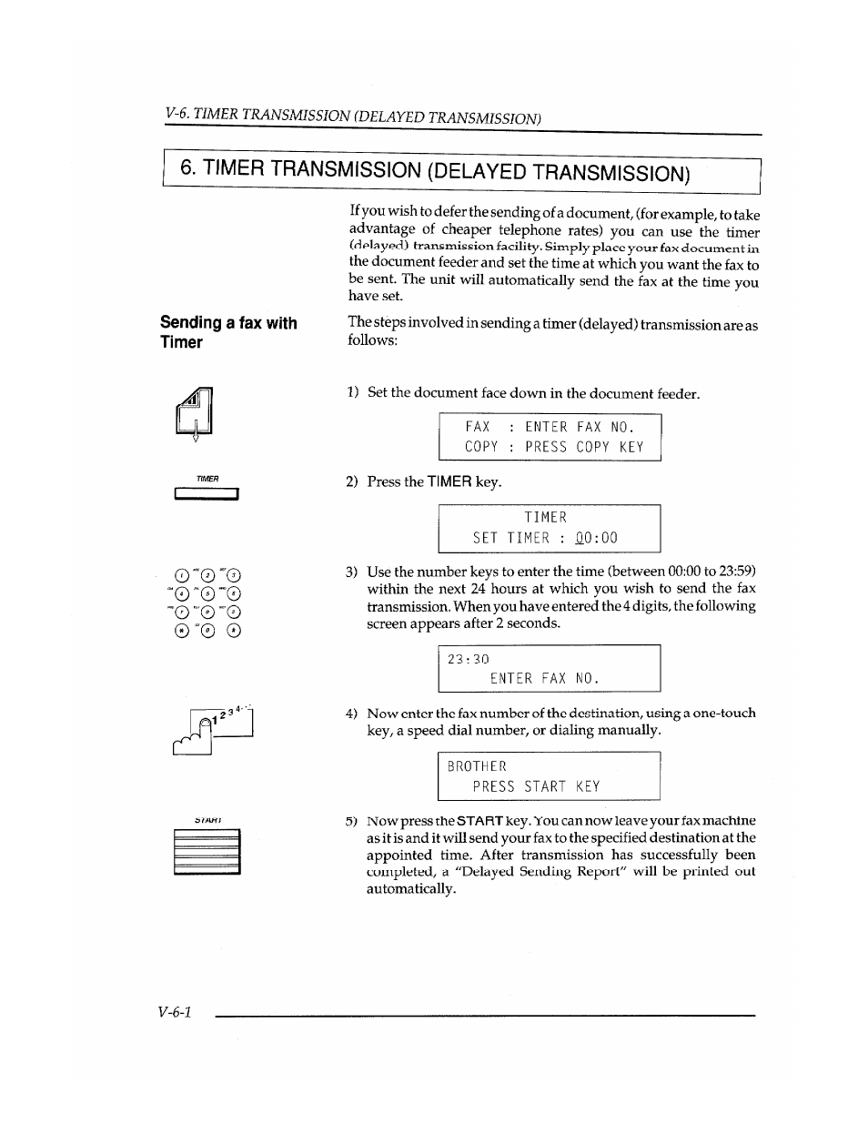 Timer transmission (delayed transmission) | Brother FAX-400 User Manual | Page 40 / 132