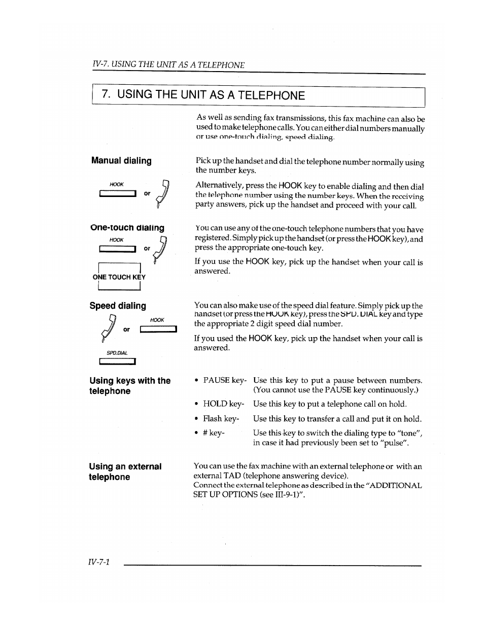 Manual dialing, Speed diaiing, Using the unit as a telephone | Brother FAX-400 User Manual | Page 56 / 132