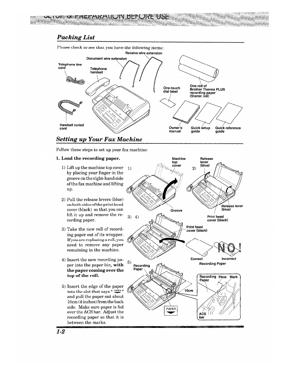Load the recording paper, Packing list | Brother INTELLIFAX 710M User Manual | Page 10 / 92