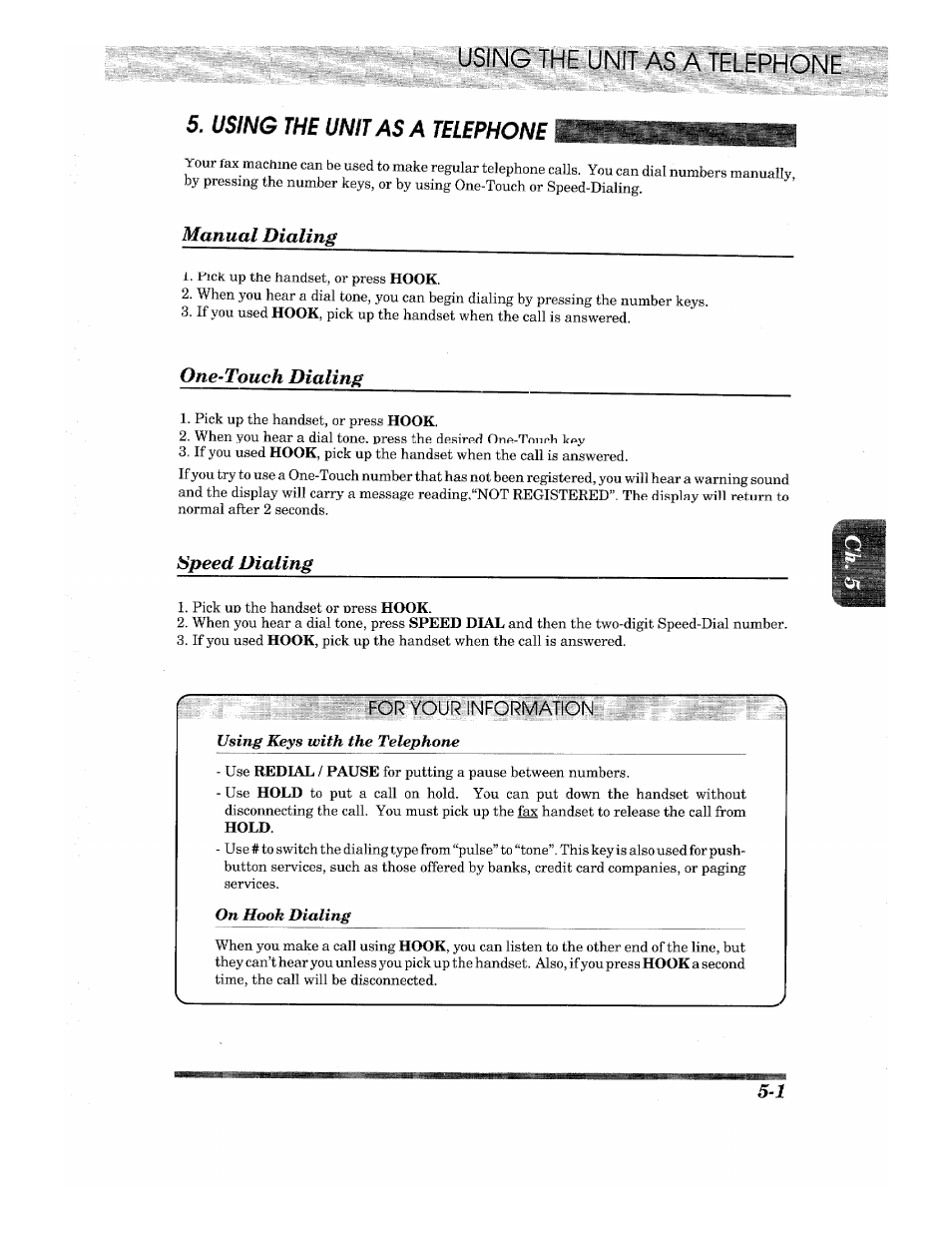 Using the unit as a telephone, For'tddr, Manual dialing | One~touch dialing, Speed dialing | Brother INTELLIFAX 710M User Manual | Page 33 / 92