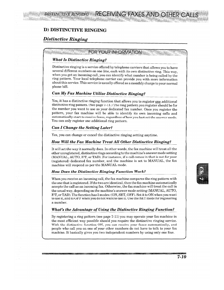 D) distinctive binging distinctive ringing, Distinctive ringing | Brother INTELLIFAX 710M User Manual | Page 65 / 92