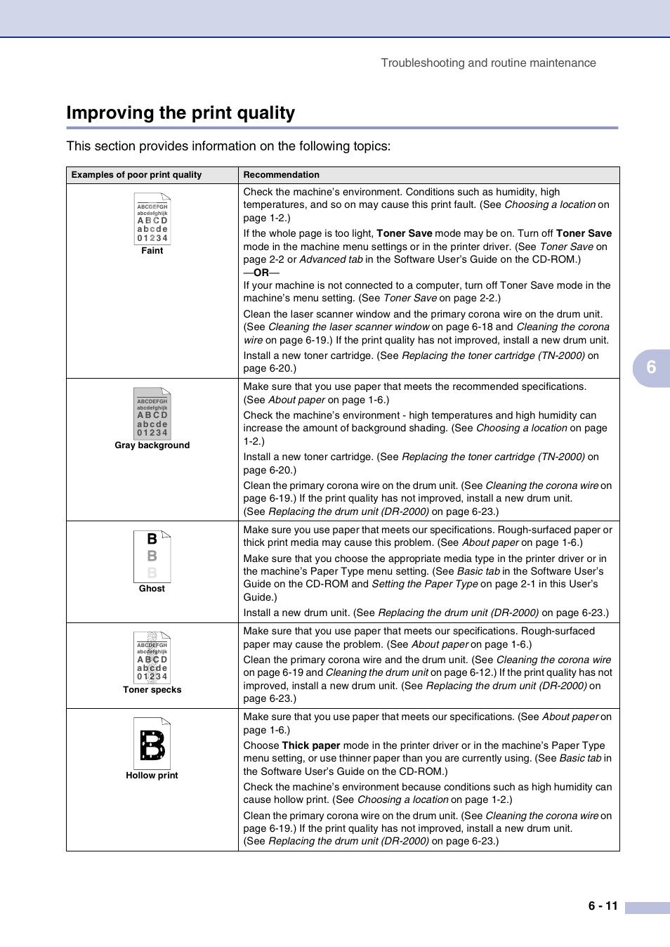 Improving the print quality, Improving the print quality -11, 6improving the print quality | Brother DCP-7010L User Manual | Page 43 / 69