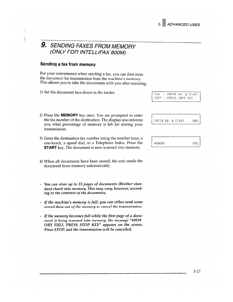 Sending a fax from memory, Sending a fax from memory -27 | Brother Fax-700 User Manual | Page 107 / 148