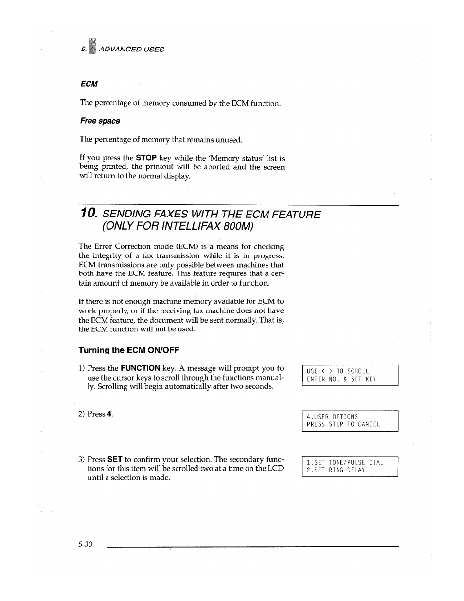 Turning the ecm on/off | Brother Fax-700 User Manual | Page 110 / 148