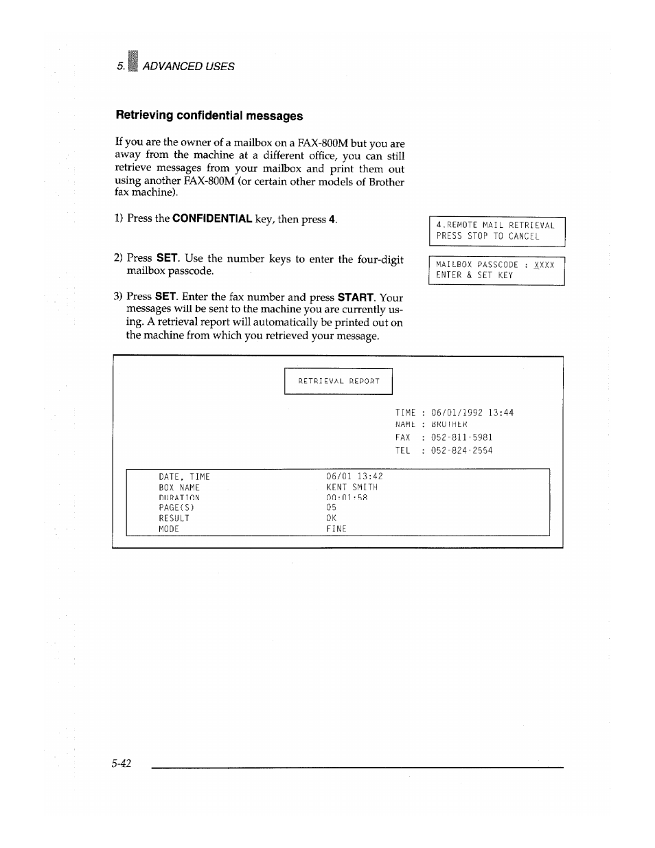 Retrieving confidential messages, Printing out a confidential message -40 | Brother Fax-700 User Manual | Page 122 / 148