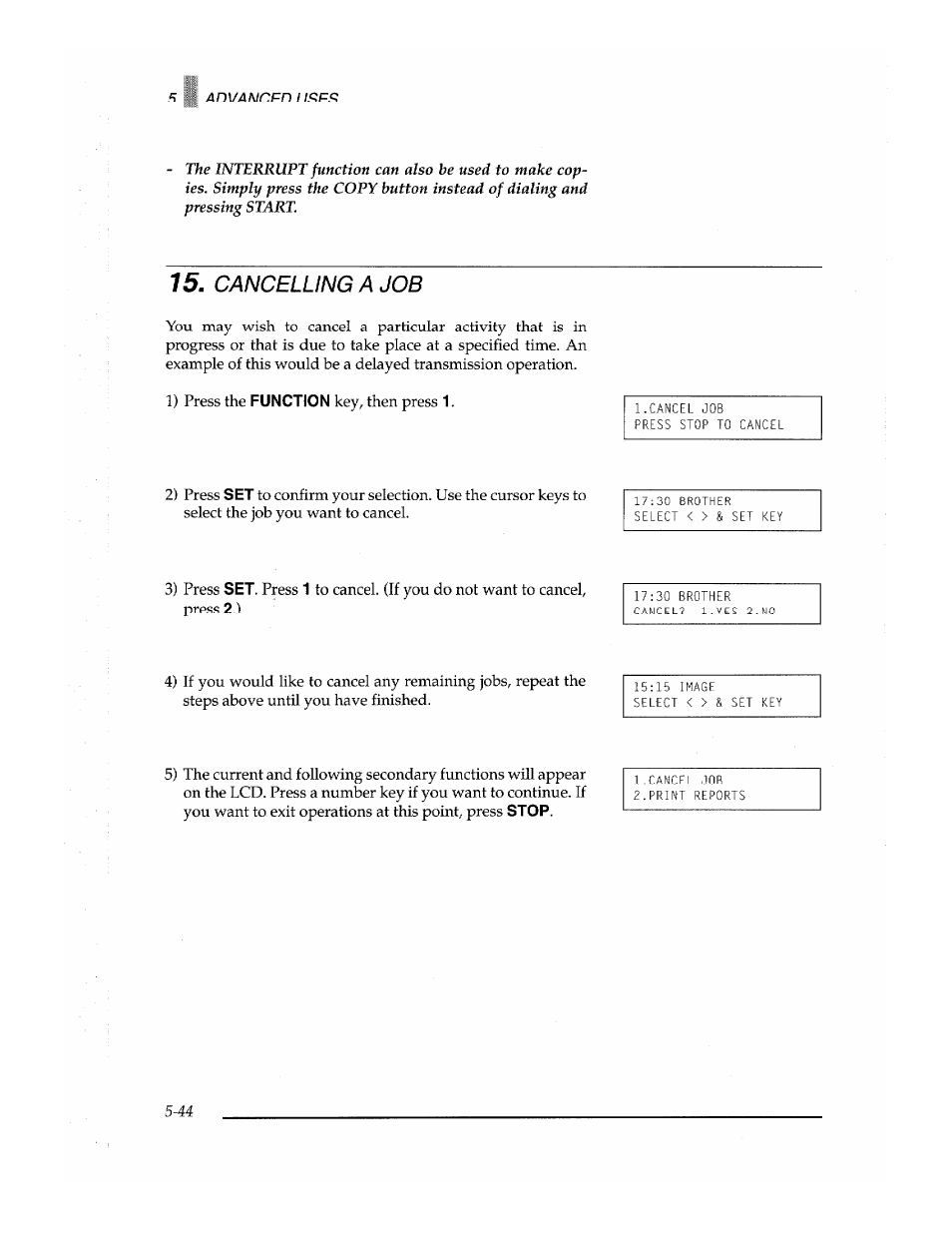 Cancelling a job | Brother Fax-700 User Manual | Page 124 / 148