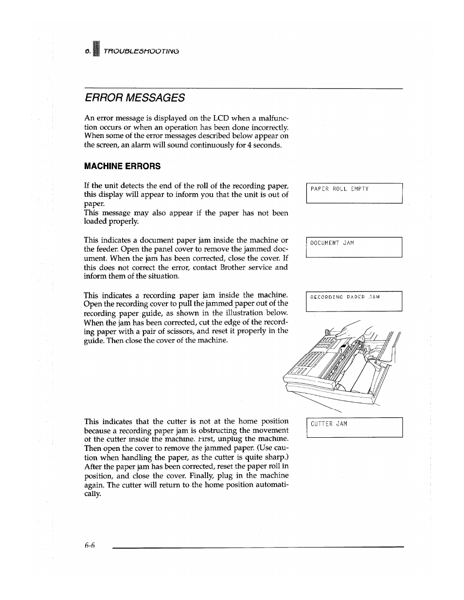 Error messages | Brother Fax-700 User Manual | Page 136 / 148