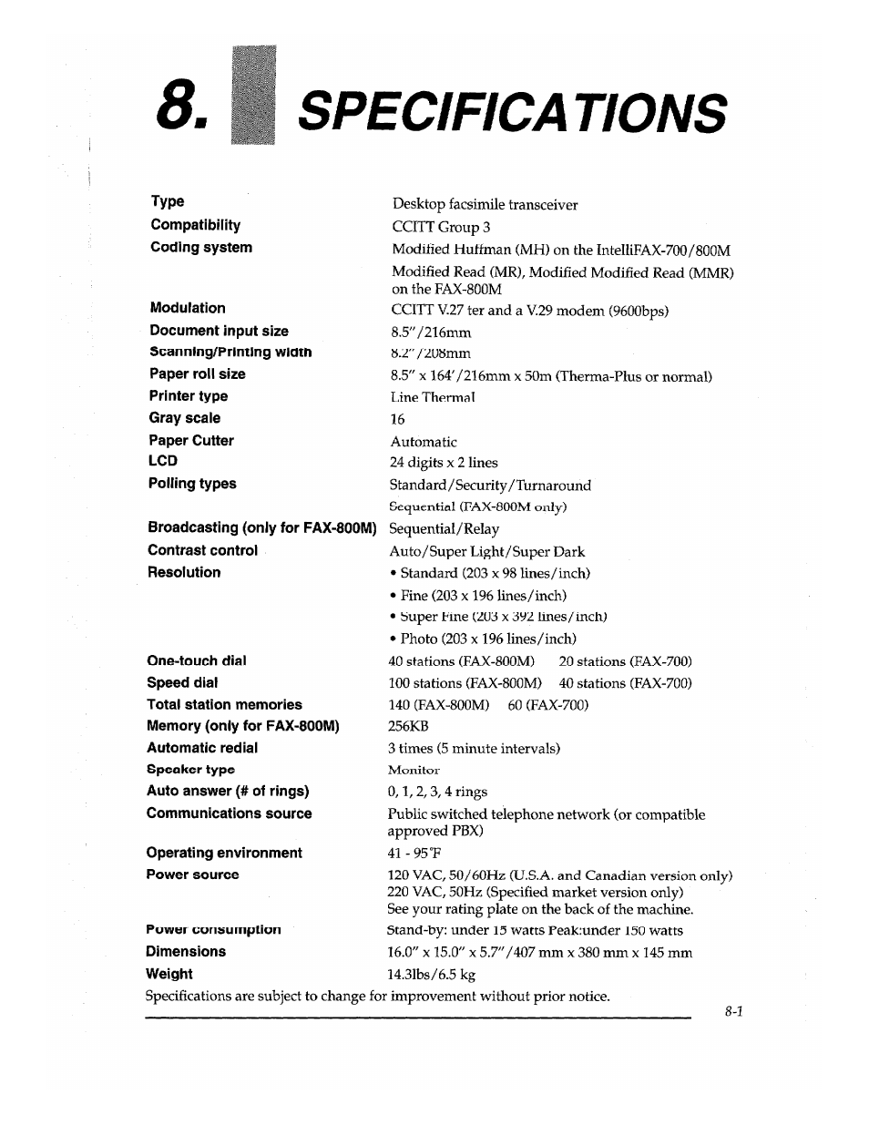 Specific a tions, Broadcasting (only for fax-800m) sequential/relay | Brother Fax-700 User Manual | Page 143 / 148