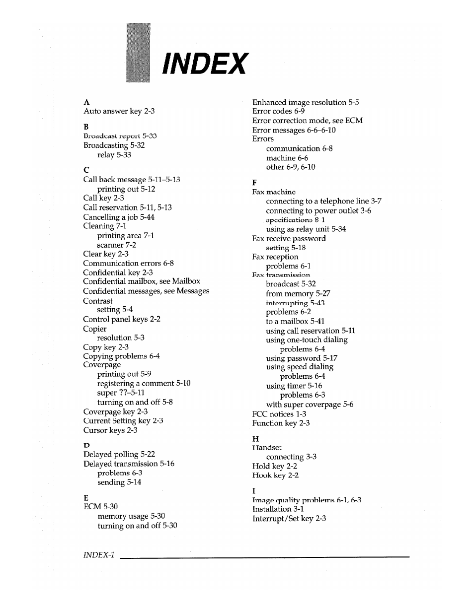 Index | Brother Fax-700 User Manual | Page 144 / 148