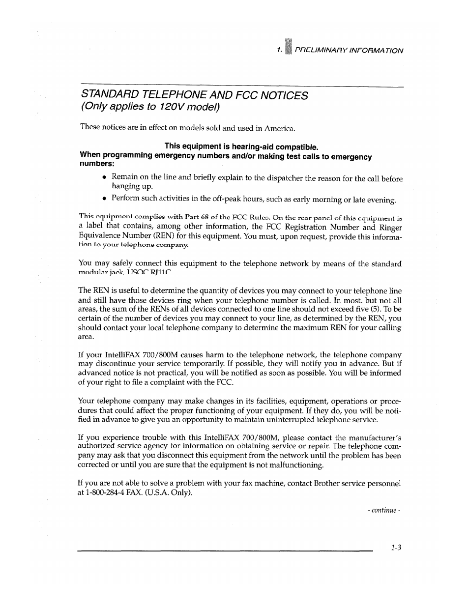 This equipment is hearing-aid compatible | Brother Fax-700 User Manual | Page 19 / 148