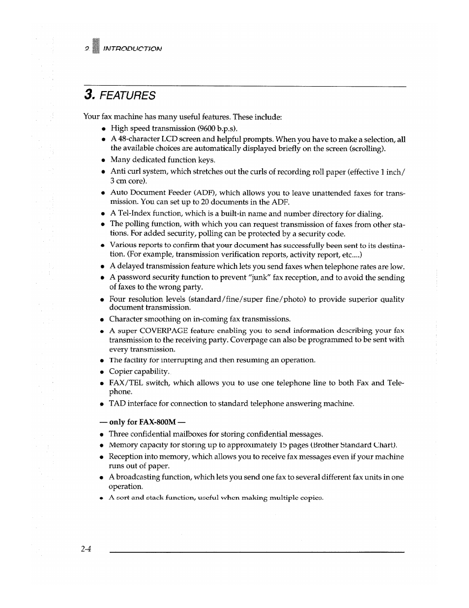 Features | Brother Fax-700 User Manual | Page 24 / 148