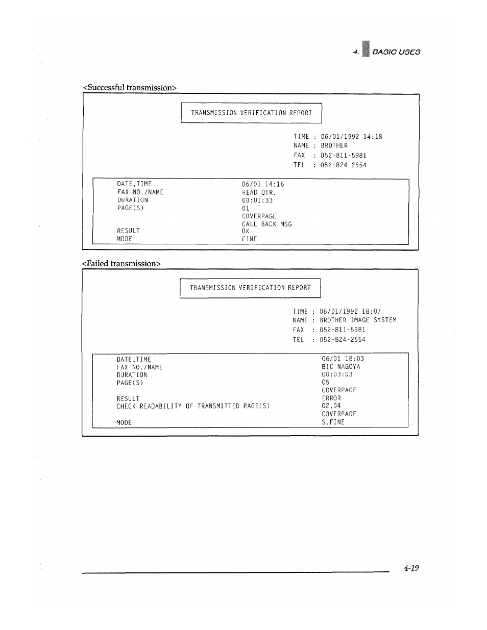 Successful transmission, Failed transmission | Brother Fax-700 User Manual | Page 53 / 148