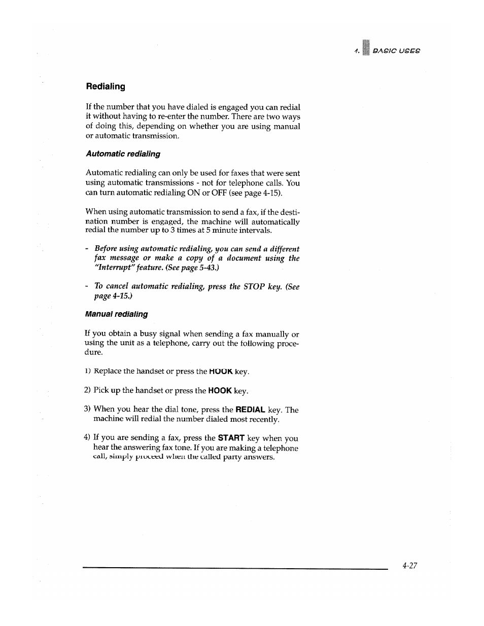 Redialing | Brother Fax-700 User Manual | Page 61 / 148