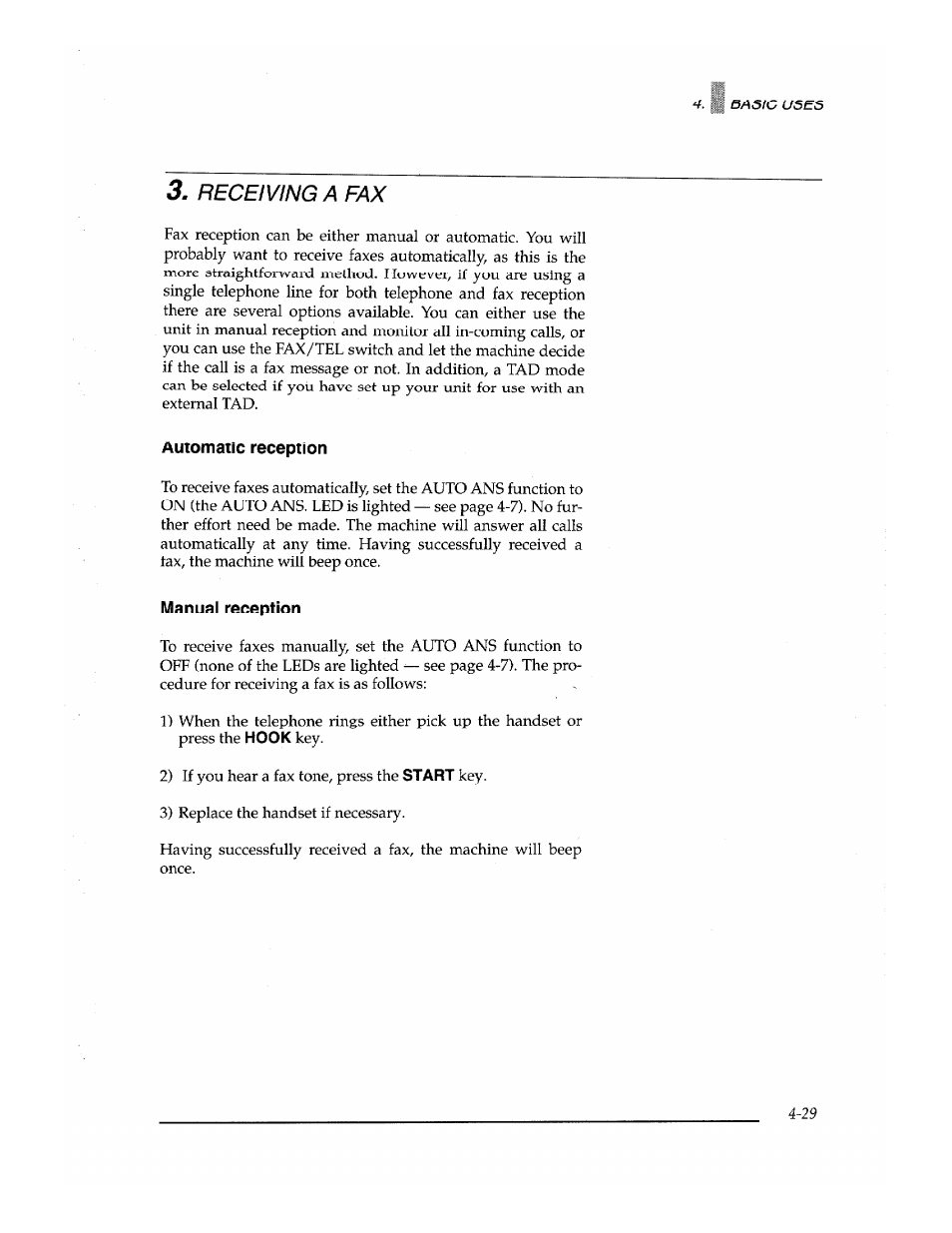 Automatic reception, Manual reception, Receiving a fax | Brother Fax-700 User Manual | Page 63 / 148