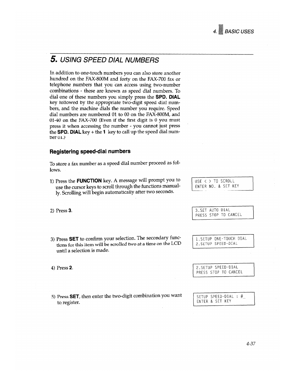Registering speed-dial numbers, Using speed dial numbers | Brother Fax-700 User Manual | Page 71 / 148