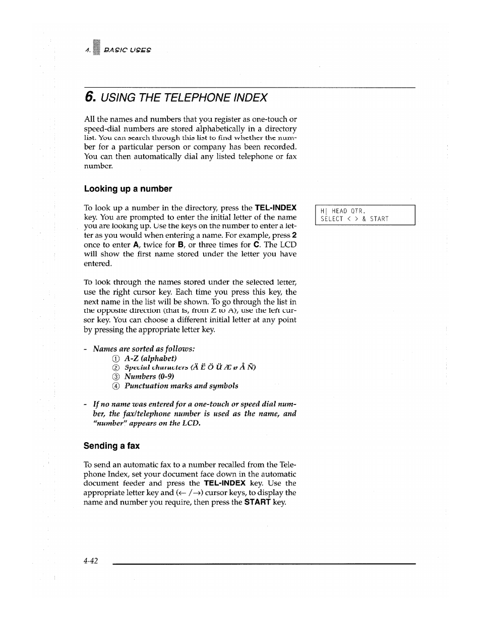 Sending a fax, Using the telephone index | Brother Fax-700 User Manual | Page 76 / 148