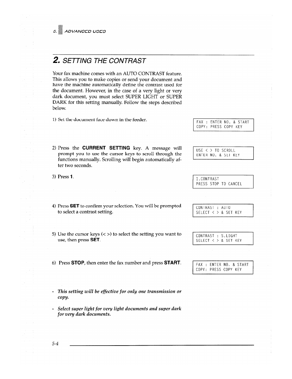 Setting the contrast, ;; m | Brother Fax-700 User Manual | Page 84 / 148
