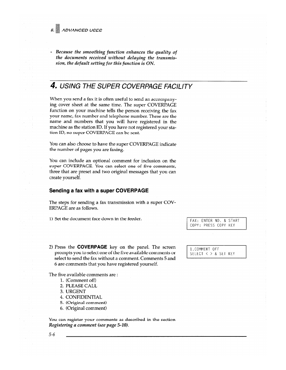 Using the super coverpage facility | Brother Fax-700 User Manual | Page 86 / 148