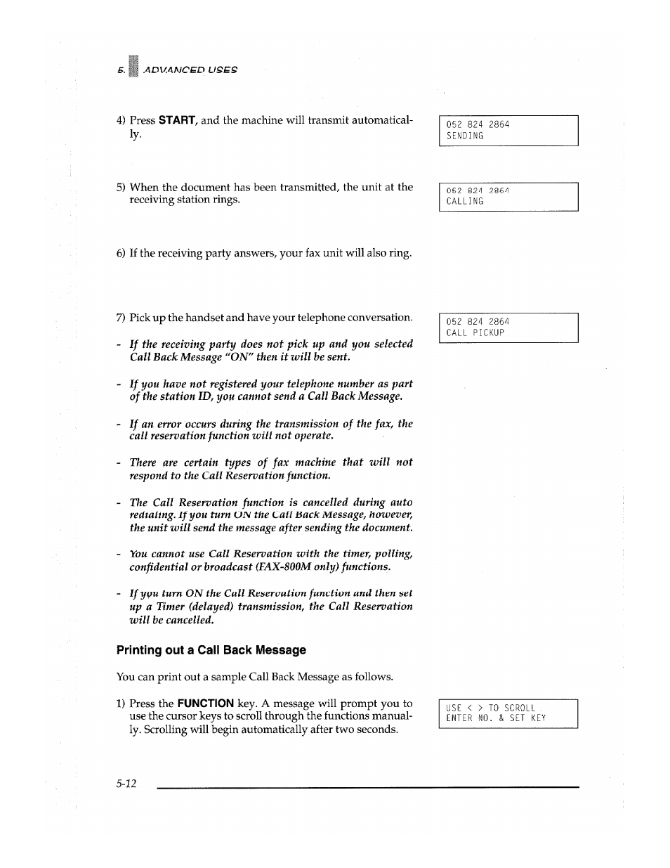 Printing out a cali back message, Printing out a call back message -12 | Brother Fax-700 User Manual | Page 92 / 148