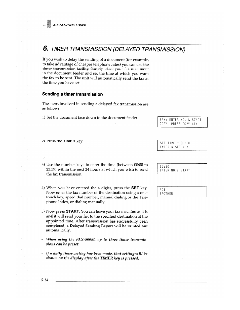 Timer transmission (delayed transmission) | Brother Fax-700 User Manual | Page 94 / 148