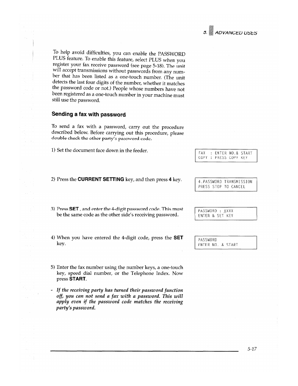 Sending a fax with password | Brother Fax-700 User Manual | Page 97 / 148