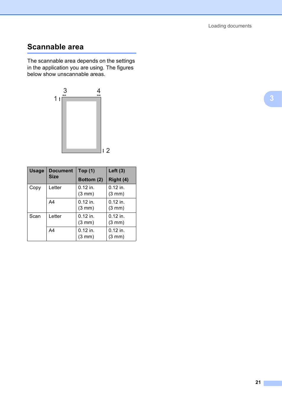 Scannable area, 3scannable area | Brother DCP-J125 User Manual | Page 35 / 83