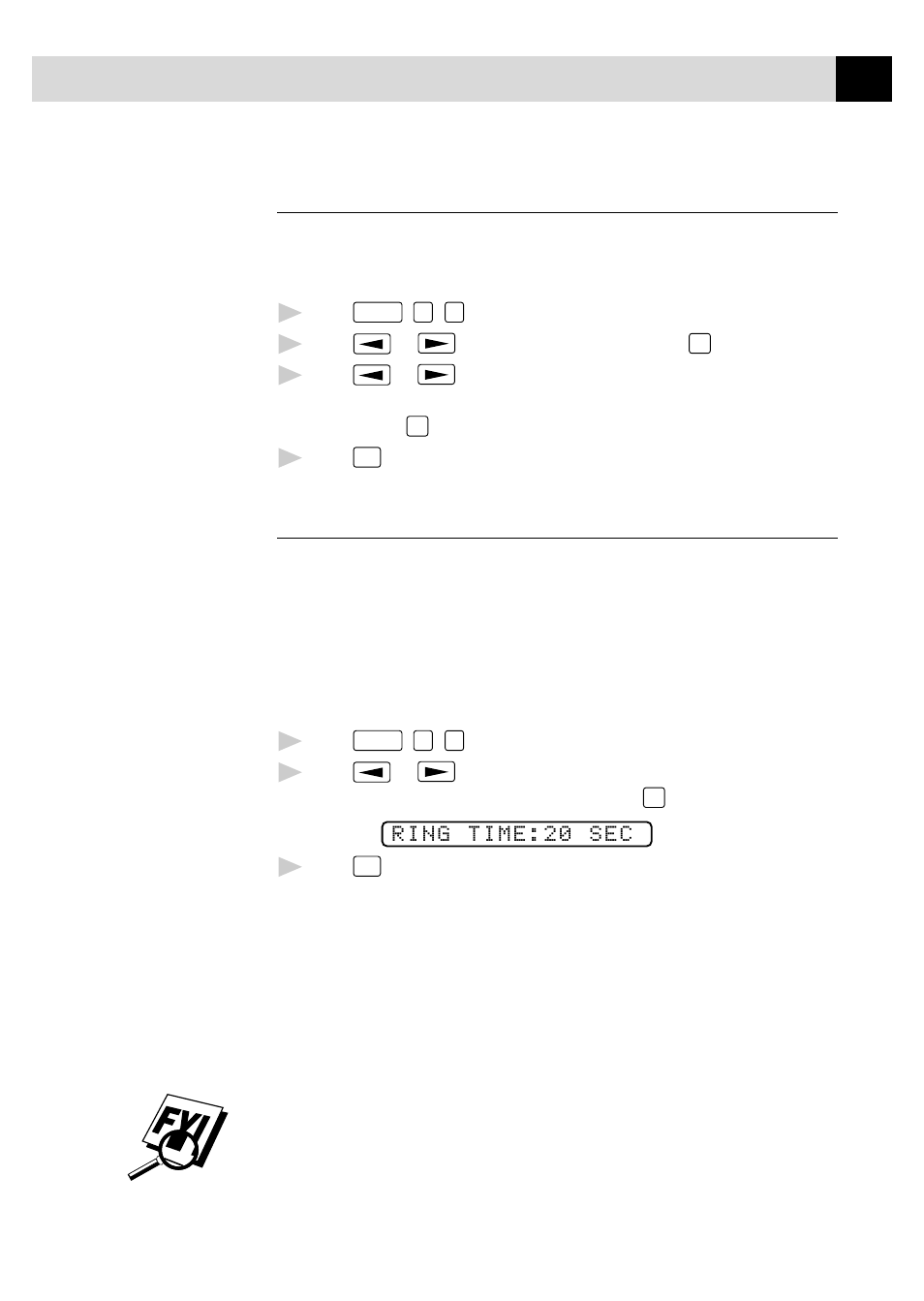 Setting ring delay, Setting f/t ring time, Setting ring delay setting f/t ring time | Brother FAX 355MC User Manual | Page 47 / 123