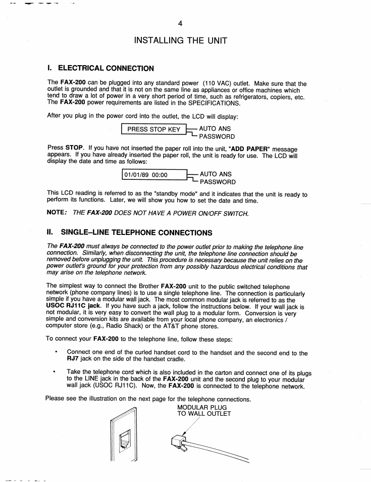 Installing the unit | Brother FAX-200 User Manual | Page 13 / 52