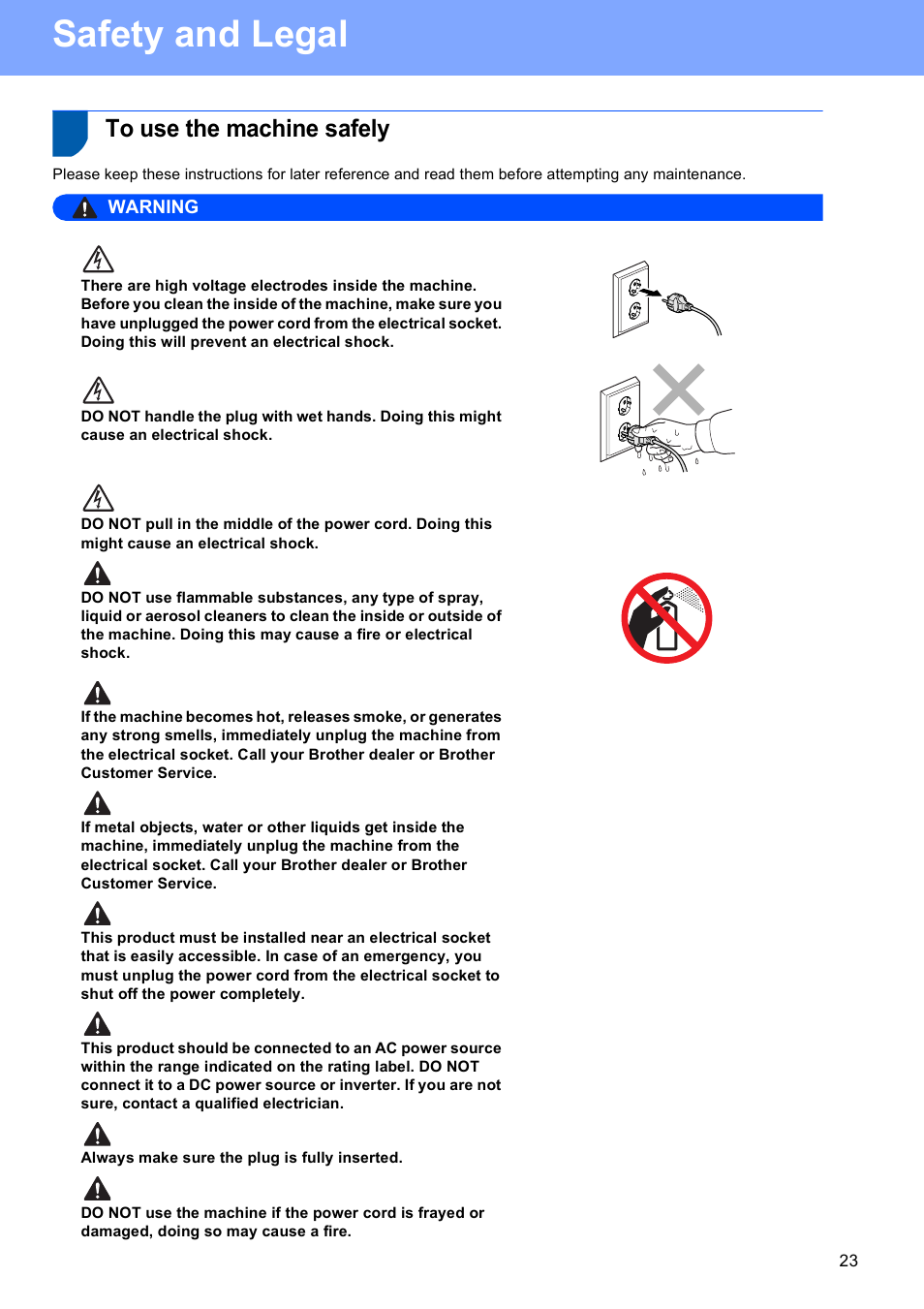 To use the machine safely, Safety and legal | Brother DCP-377CW User Manual | Page 23 / 28