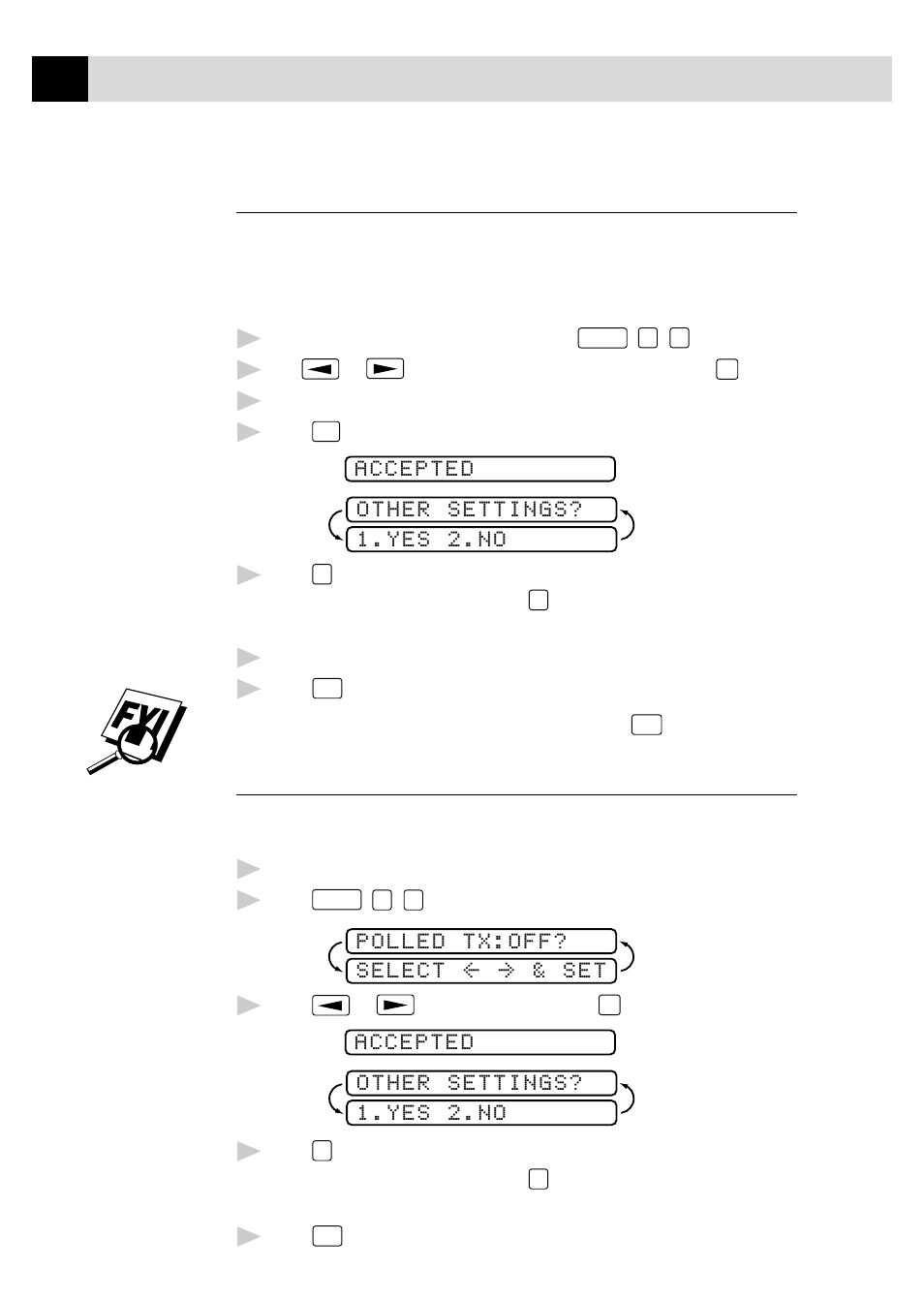 Multiple resolution transmission, Setting up polling transmit | Brother FAX 255 User Manual | Page 54 / 95