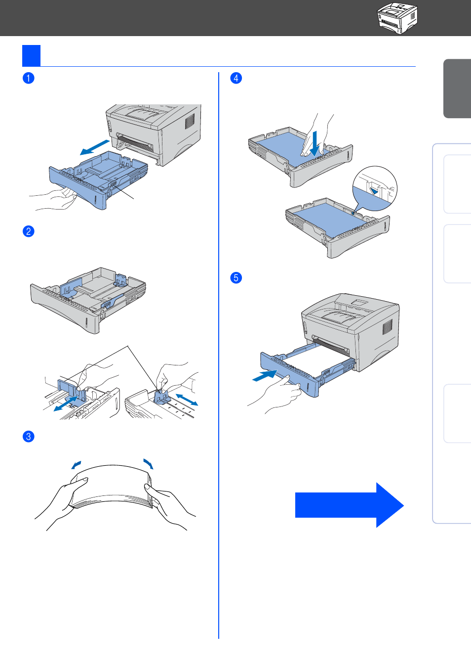 Load paper in the paper tray, 3load paper in the paper tray | Brother HL-1430 User Manual | Page 11 / 23