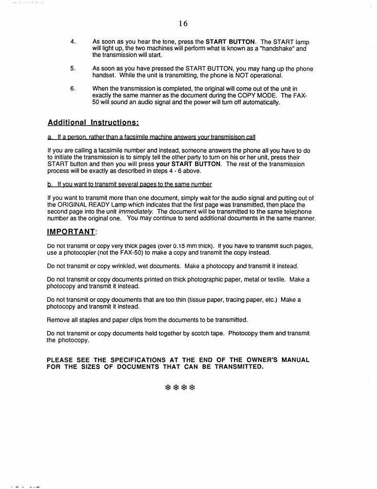 Additional instructions, Important | Brother FAX-50 User Manual | Page 21 / 32