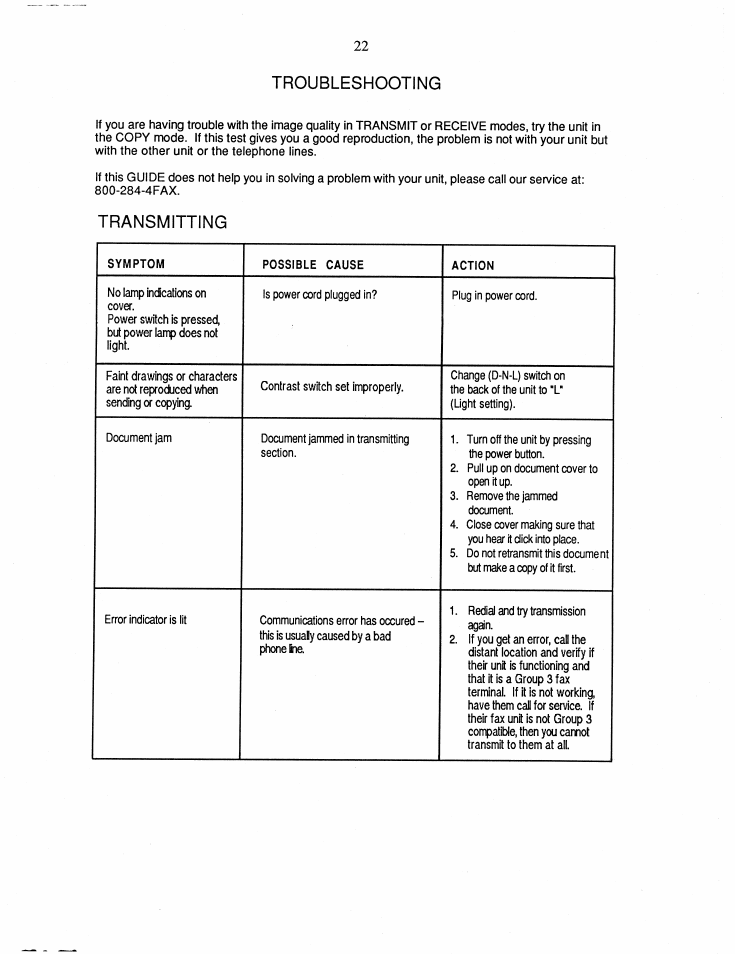 Troubleshooting, Transmitting | Brother FAX-50 User Manual | Page 27 / 32