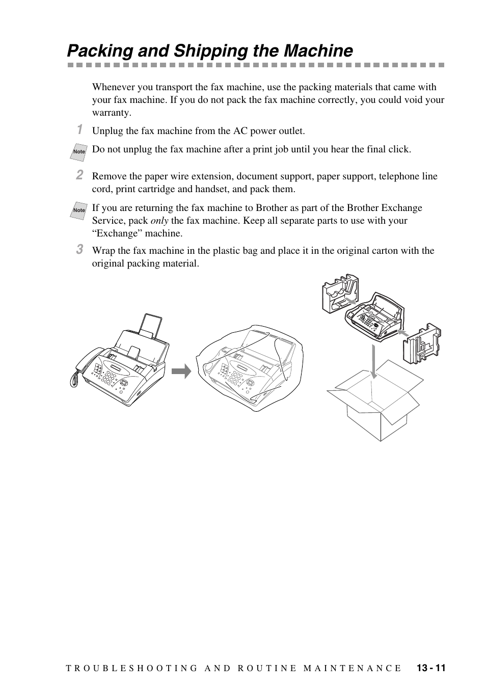 Packing and shipping the machine, Packing and shipping the machine -11 | Brother IntelliFAX 1270e User Manual | Page 97 / 108