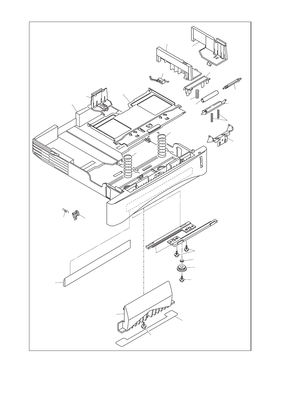 Drawing, Le1162001, 1 paper tray assy, lgl (sp) | Lj4537001, 1 pressure plate assy, lgl, Ul9077001, 2 pressure plate spring, Ul9078001, 1 side guide l, Ul9079001 | Brother HL-P2500 User Manual | Page 14 / 27
