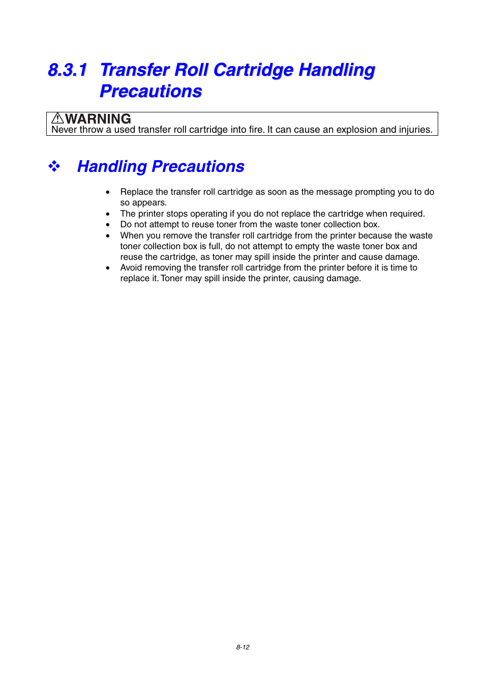 1 transfer roll cartridge handling precautions, Handling precautions, Transfer roll cartridge handling precautions | Brother 4000CN User Manual | Page 158 / 183