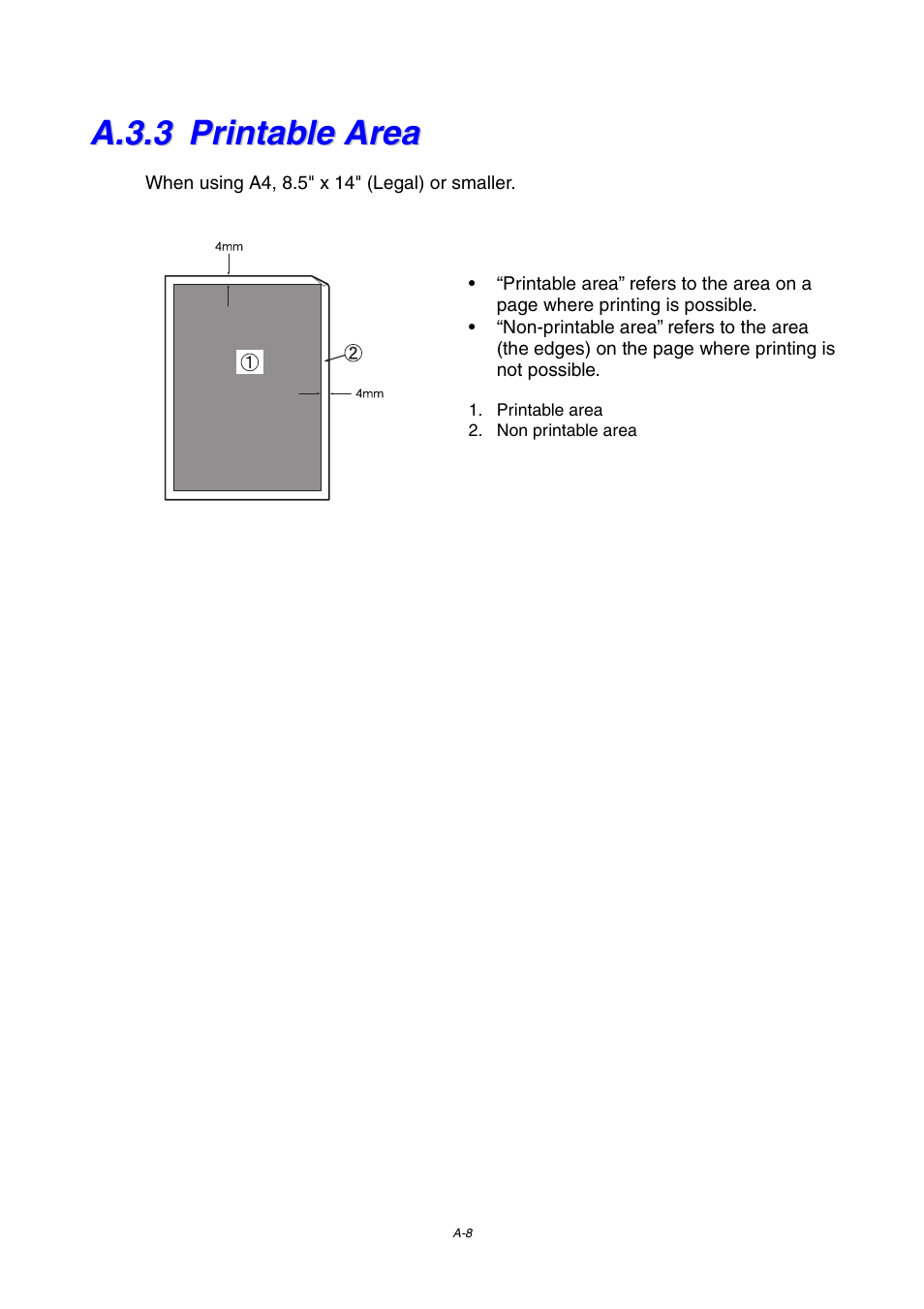 A.3.3 printable area, A.3.3, Printable area | Brother 4000CN User Manual | Page 179 / 183