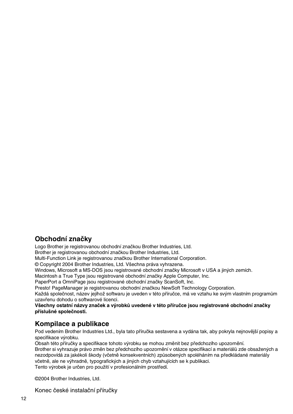 Obchodní značky, Kompilace a publikace | Brother CESTINA DCP-110C User Manual | Page 14 / 40