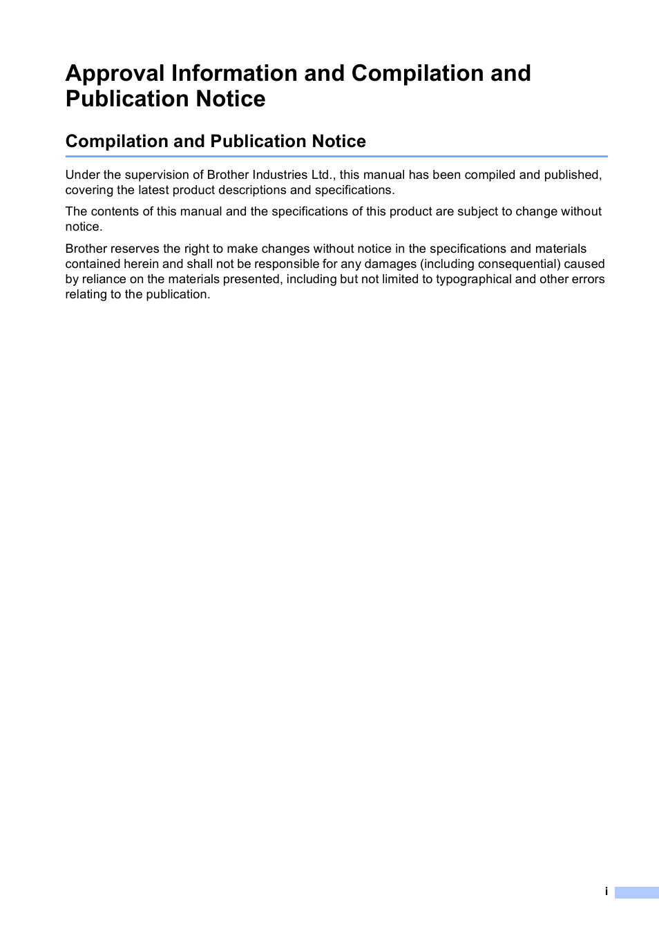 Compilation and publication notice | Brother DCP9040CN User Manual | Page 3 / 158