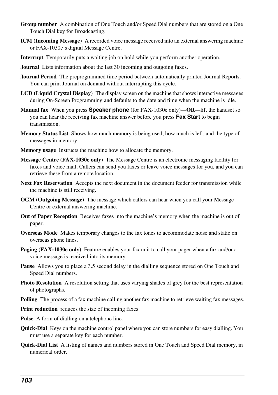 Brother FAX-1030E User Manual | Page 110 / 118