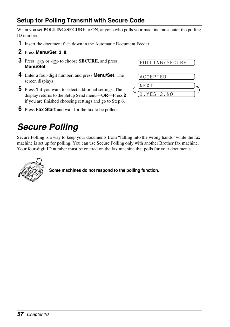 Setup for polling transmit with secure code, Secure polling | Brother FAX-1030E User Manual | Page 64 / 118