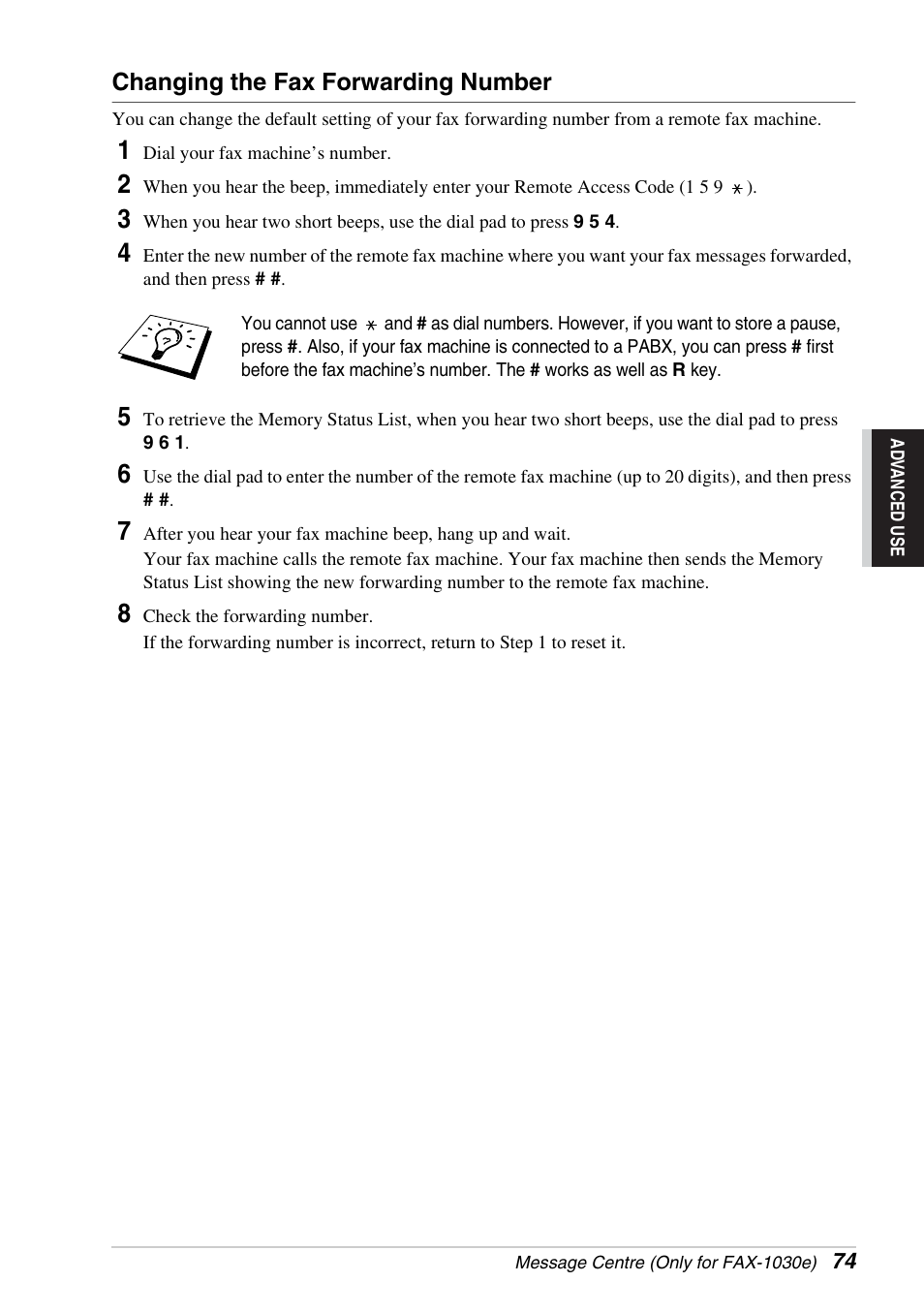 Changing the fax forwarding number | Brother FAX-1030E User Manual | Page 81 / 118