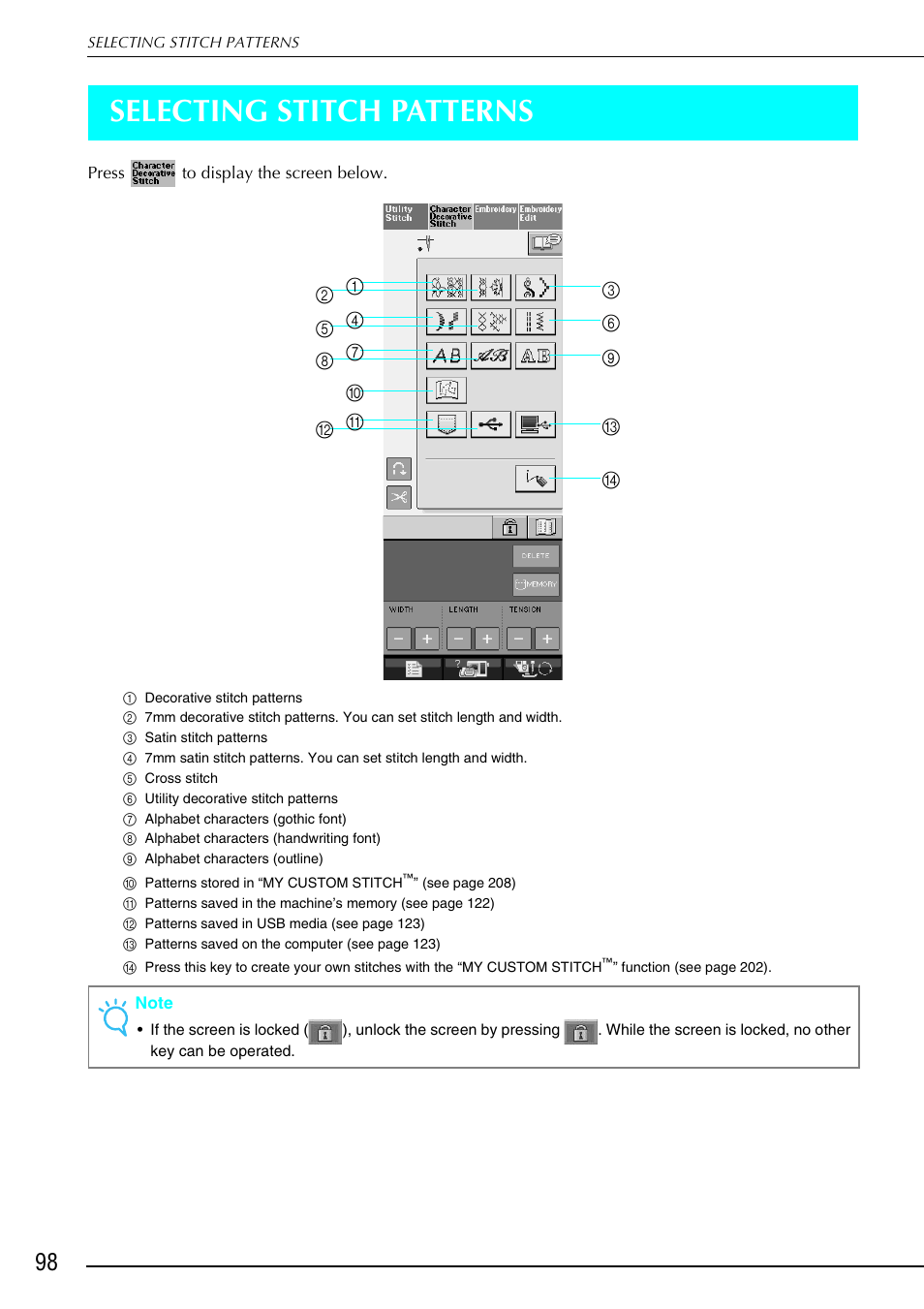 Selecting stitch patterns | Brother 882-S90/S91 User Manual | Page 109 / 249